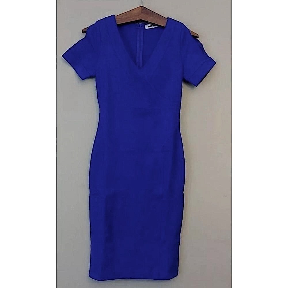 NEW ModCloth Mystic Royal Blue V-Neck Short Sleeves with Slits Sheath Dress S